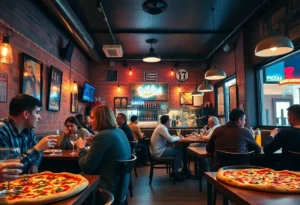 Interior of Andy's Pizza restaurant during the grand opening