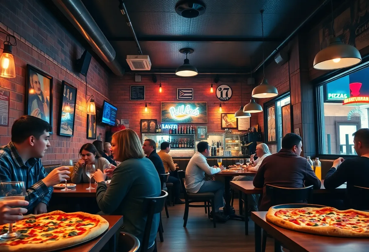 Interior of Andy's Pizza restaurant during the grand opening