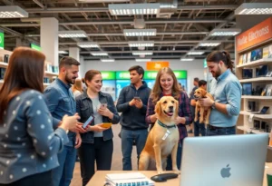 Employees of Crutchfield Corporation celebrating 50 years with pets in a fun work environment