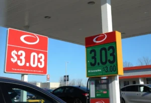 Gas station price display showing gasoline prices in Virginia