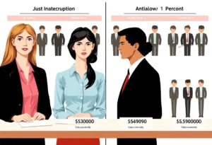 Illustration depicting the gender pay gap in a workplace setting
