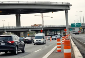 Construction work on I-64 bridge in Newport News