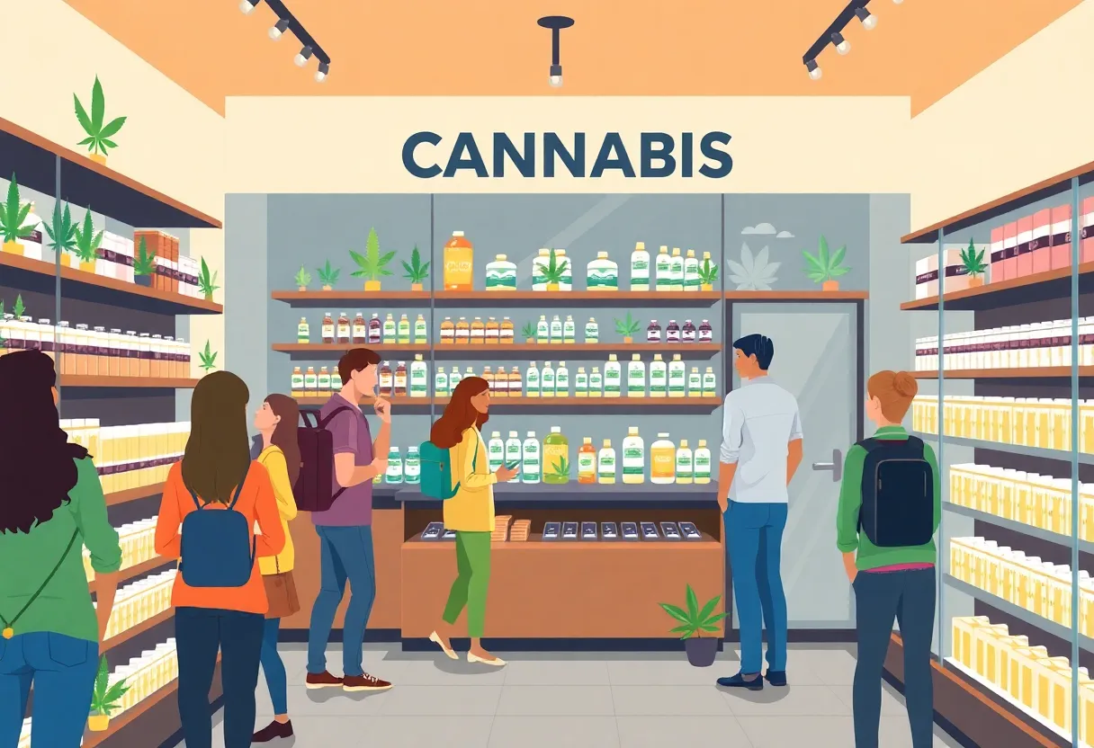 Interior of a legal cannabis store in Virginia with product shelves