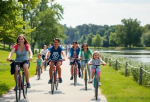 Families enjoying biking during National Bike Month in Williamsburg