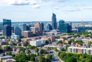 Urban landscape of Northern Virginia showcasing businesses and homes