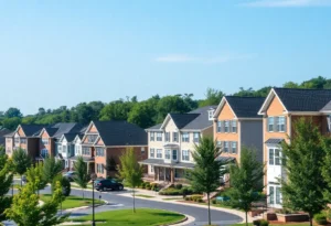 Residential neighborhood in Northern Virginia demonstrating diverse housing types.