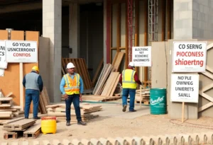 Construction site in Richmond showing workers and materials.