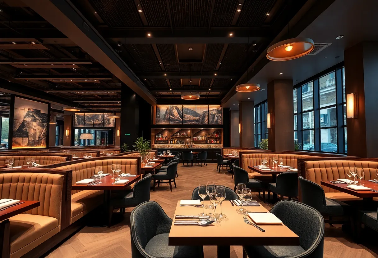 Chic dining area of Rockefellers Steakhouse in Williamsburg