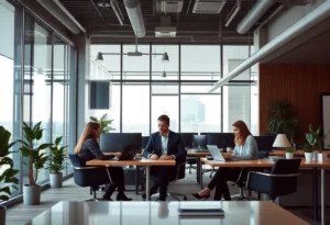 Financial professionals collaborating in a modern UBS office