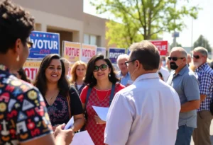 Engaged voters discussing the Virginia election with campaign materials