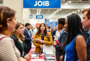 Group of job seekers exploring opportunities at a job fair in Virginia.