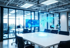 Visual representation of advanced networking technology in Virginia offices