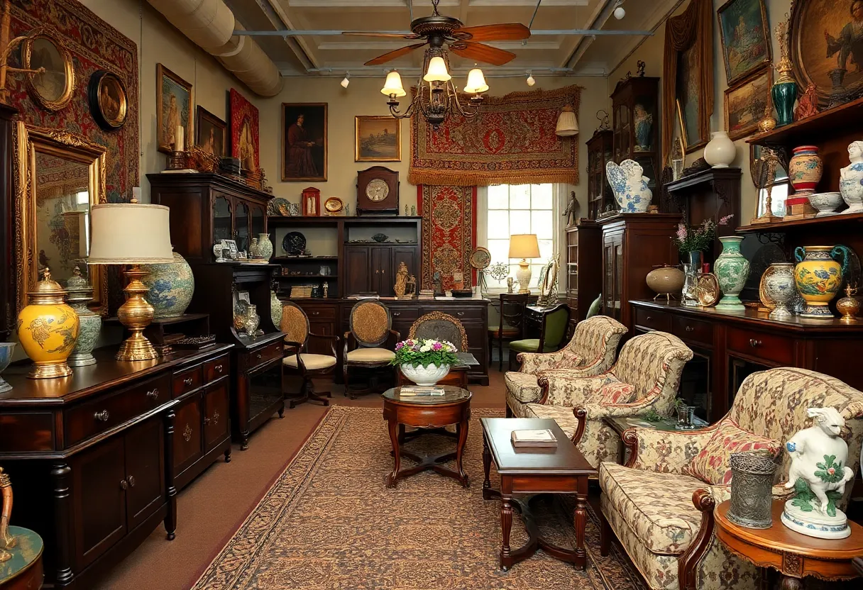 Antique store interior showcasing international antiques