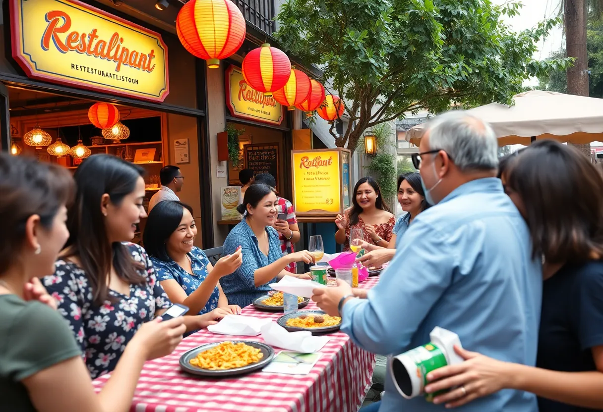Guests enjoying a celebratory meal at the new Chicken Salad Chick restaurant in Williamsburg.