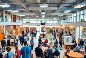 People interacting in community environments like gyms and libraries