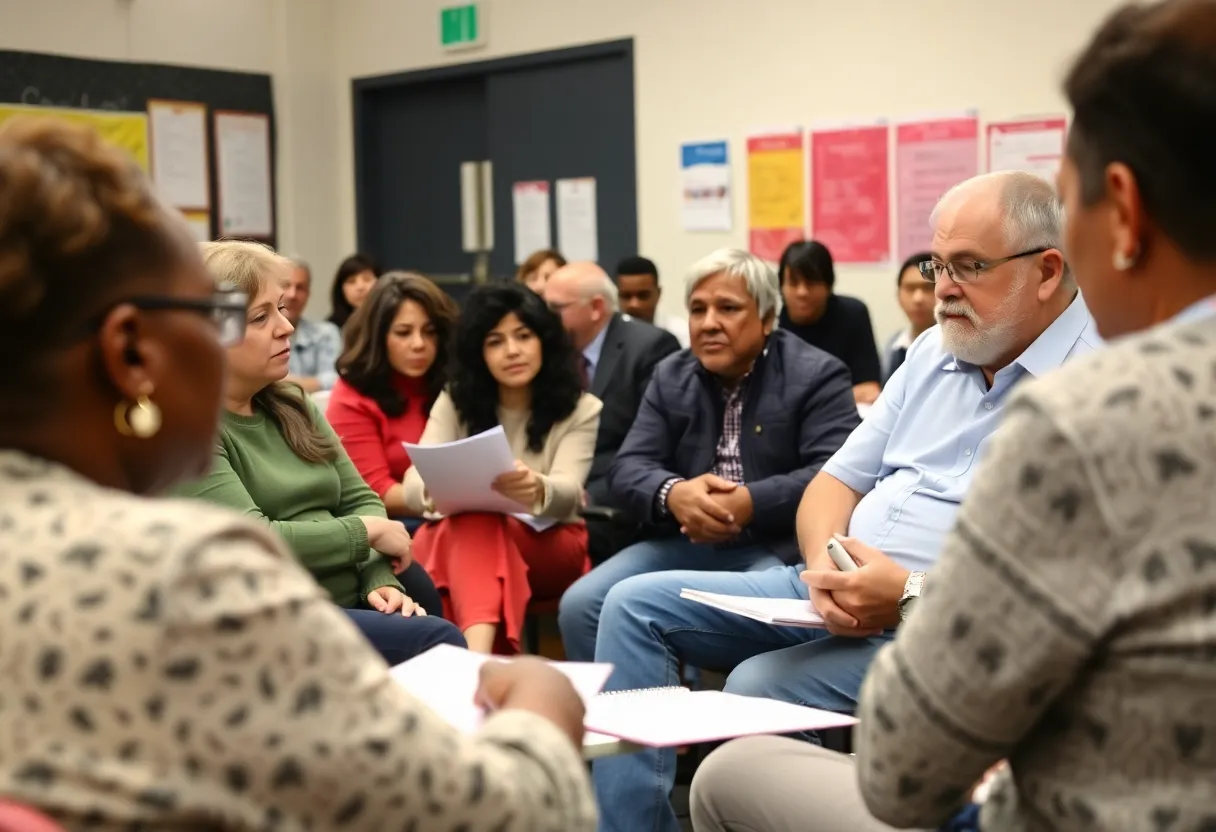 Residents discussing the potential renaming of Magruder Elementary School