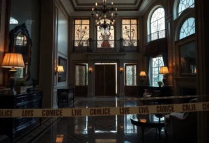 Upscale townhouse with police evidence markers