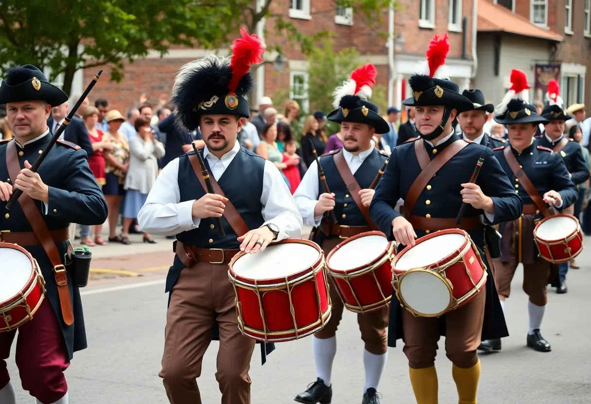 Participants performing in the Colonial Williamsburg Drummer's Call.