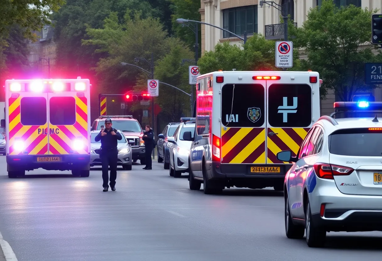 Emergency vehicles and police presence at a traffic incident site