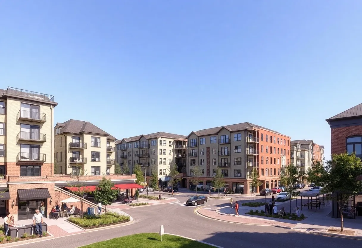 Concept design for the Fort Magruder redevelopment project including apartments and commercial spaces