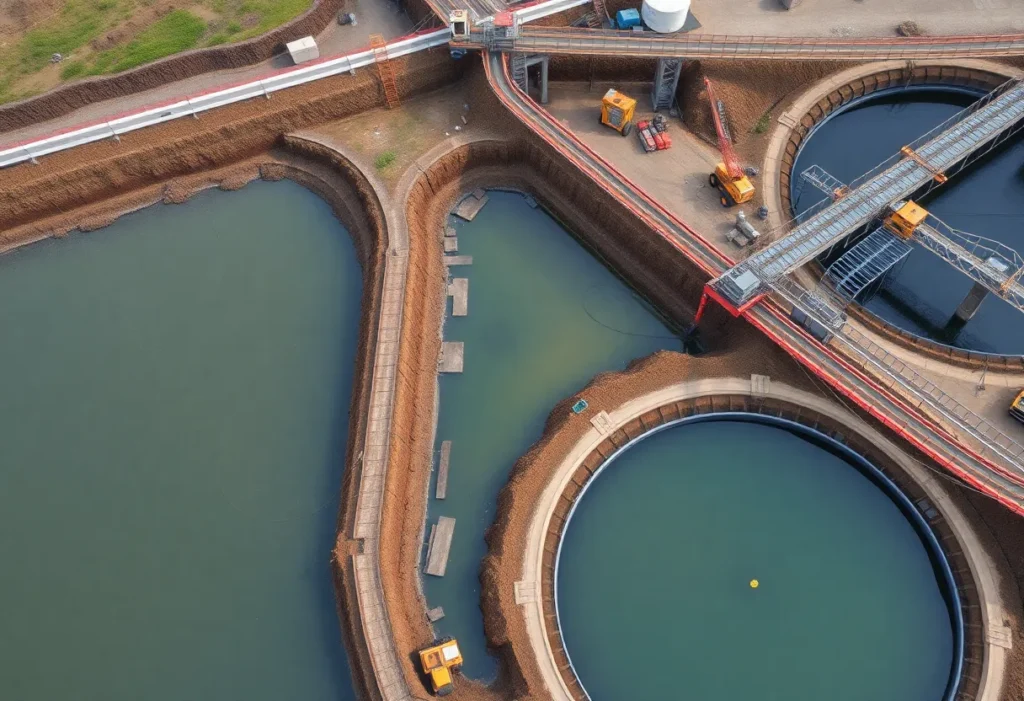 Aerial view of wastewater treatment infrastructure