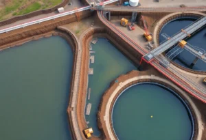 Aerial view of wastewater treatment infrastructure