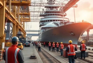 Workers at Huntington Ingalls shipyard constructing naval vessels