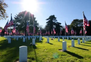 Flags placed in Cedar Grove Cemetery for Memorial Day ceremony
