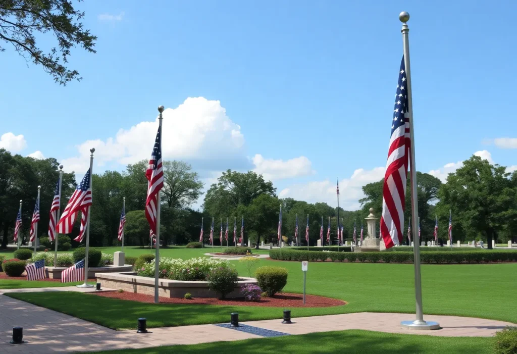 Memorial Day observance with flags in a park