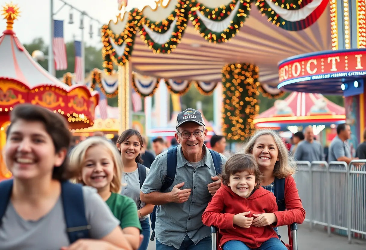 Families enjoying Busch Gardens during Military Appreciation Month, celebrating service members.