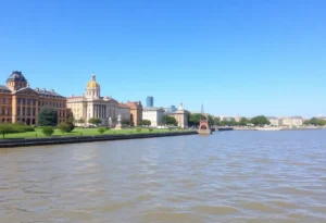 View of Norfolk with rising sea levels affecting coastal areas.