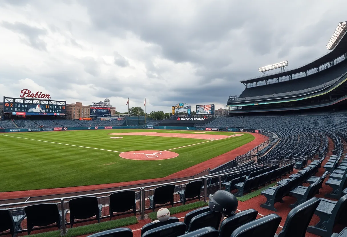 Empty ODU Baseball Stadium with cloudy skies