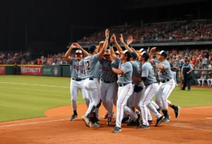 ODU Baseball team celebrating a win on the field