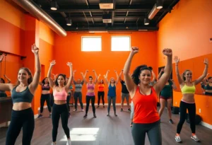 Diverse group working out in Orangetheory Fitness
