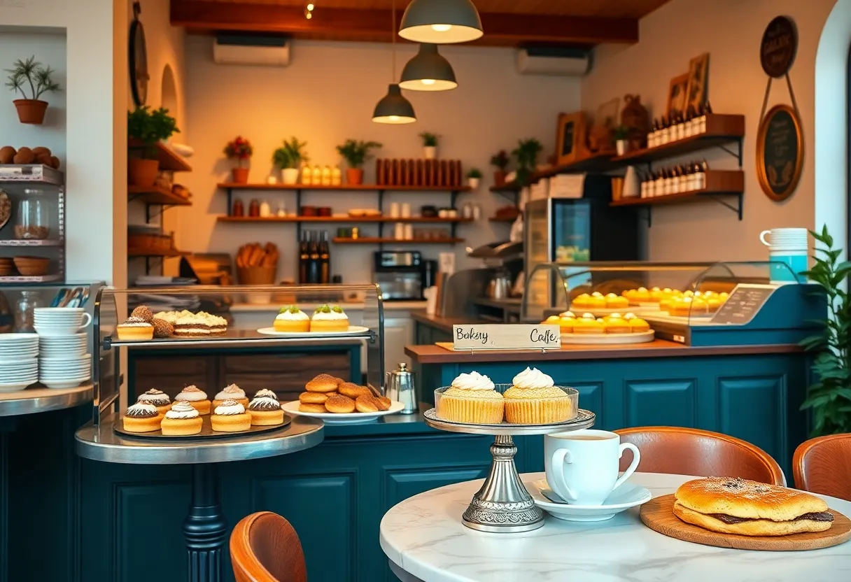 Interior of Paris Baguette showcasing pastries and café setting
