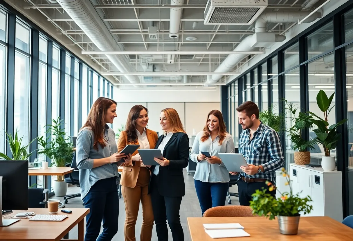 Interior view of the PrideStaff office with staff collaborating