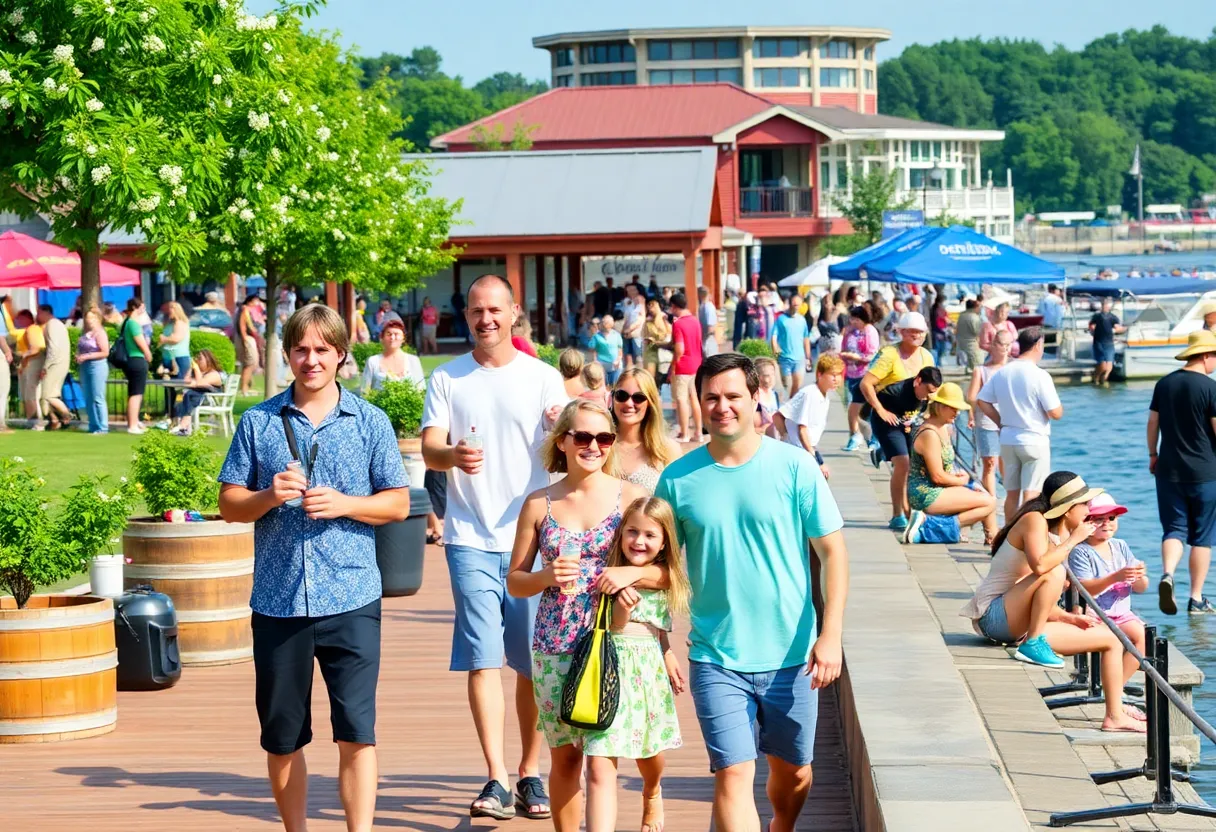 Families enjoying summer festivities at Riverwalk Landing in Yorktown