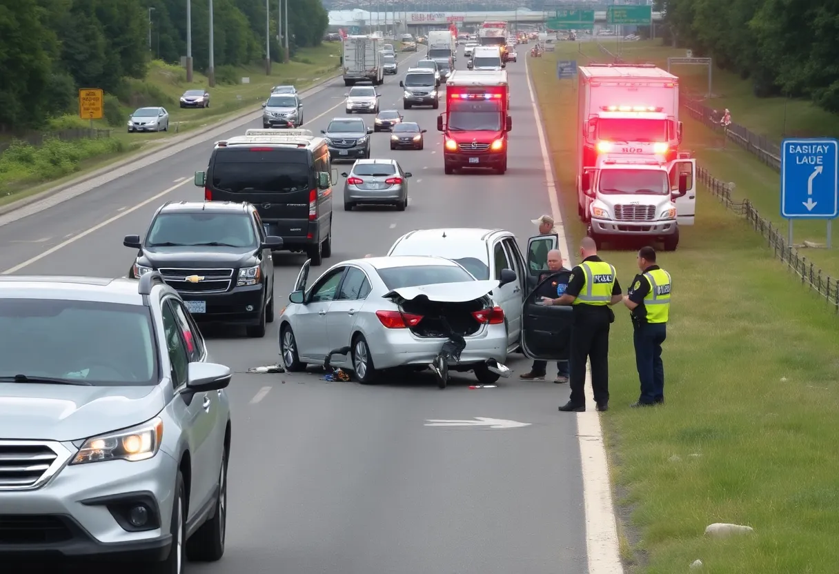 Scene of a multi-vehicle accident on Route 29 with emergency responders