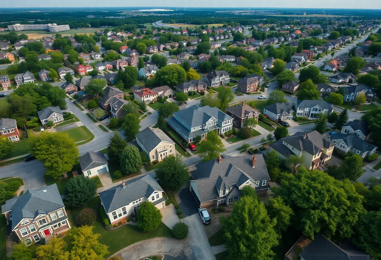 Aerial view of suburban D.C. showing expensive homes