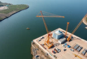 Construction site of a large underwater cable manufacturing plant in Virginia