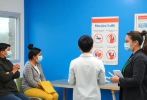 People getting vaccinated in a clinic setting for measles prevention