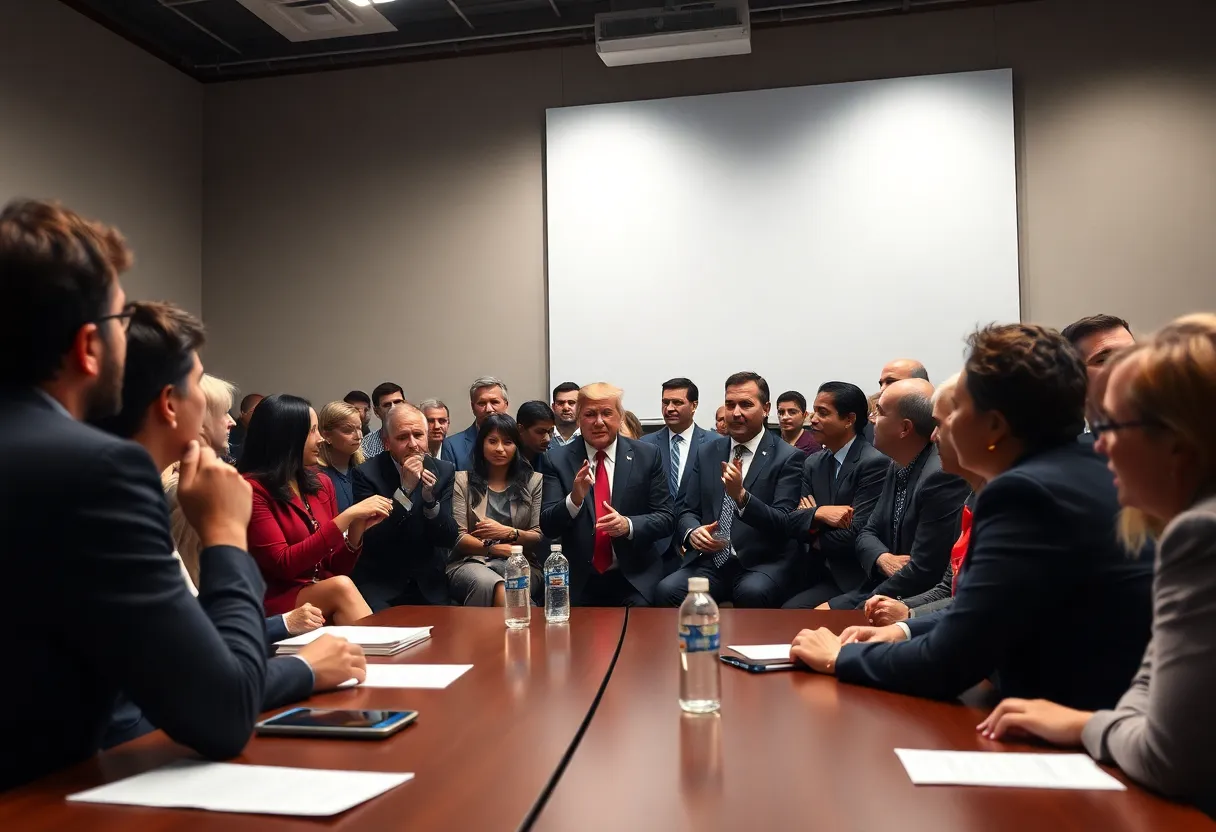 Building of a Republican Party meeting with individuals in discussion
