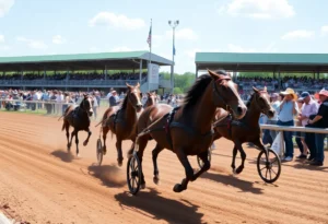 Horses racing at Shenandoah Downs during the Virginia Breeders elimination races