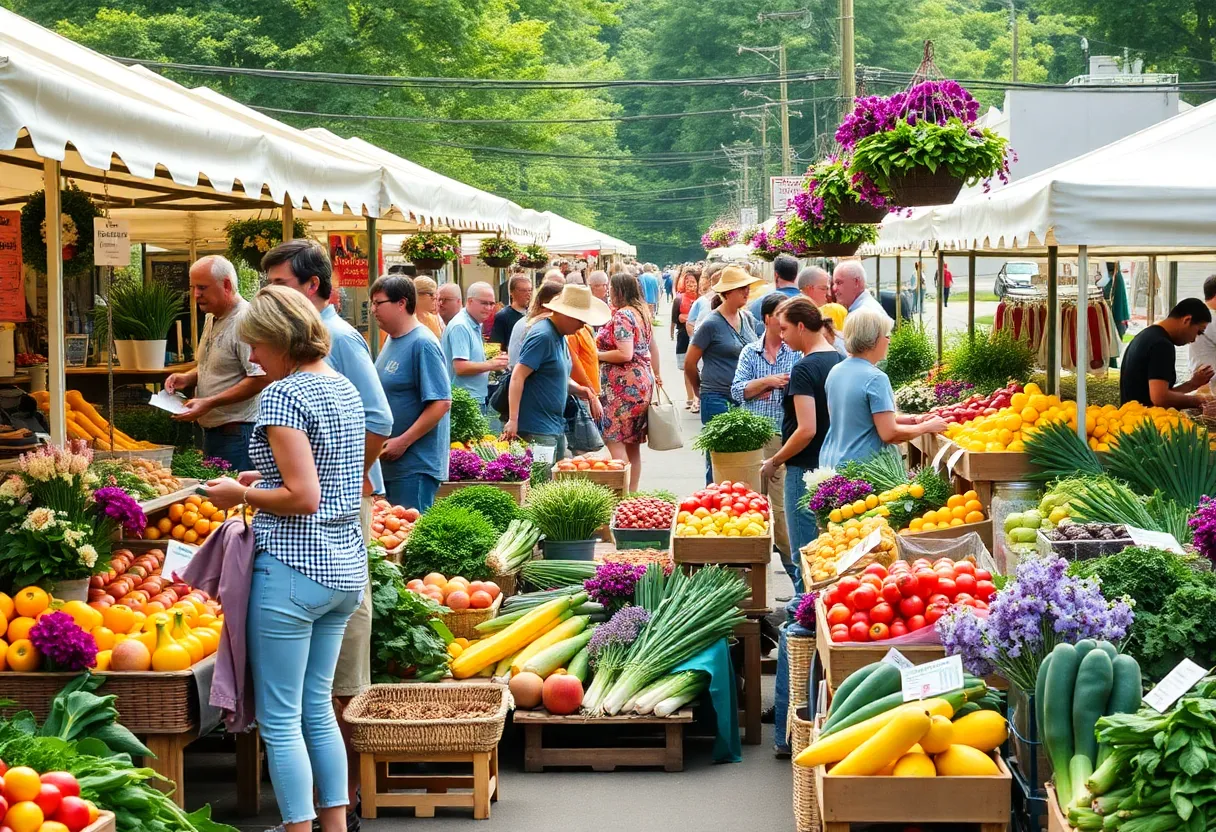 Vibrant Virginia Farmers Market with fresh produce and flowers