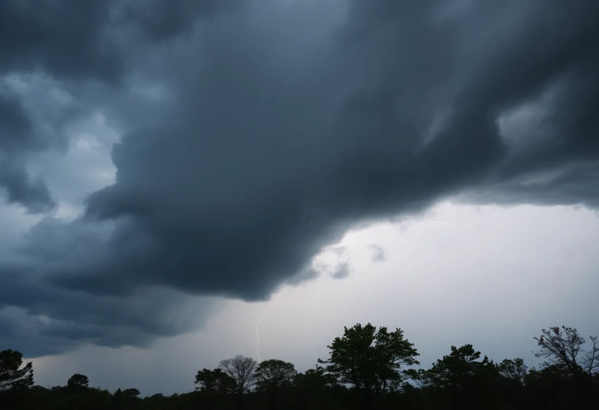 Storm clouds over Virginia with lightning