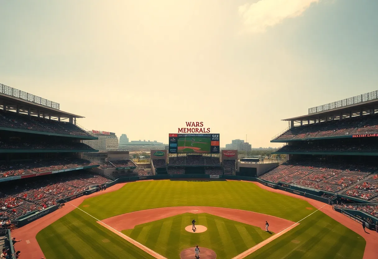 View of War Memorial Stadium filled with fans during a baseball game.
