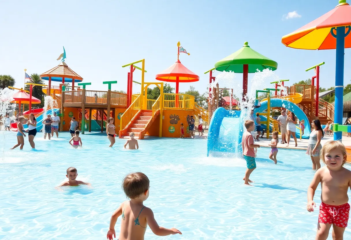 Families enjoying the new High Tide Harbor attraction at Water Country USA.