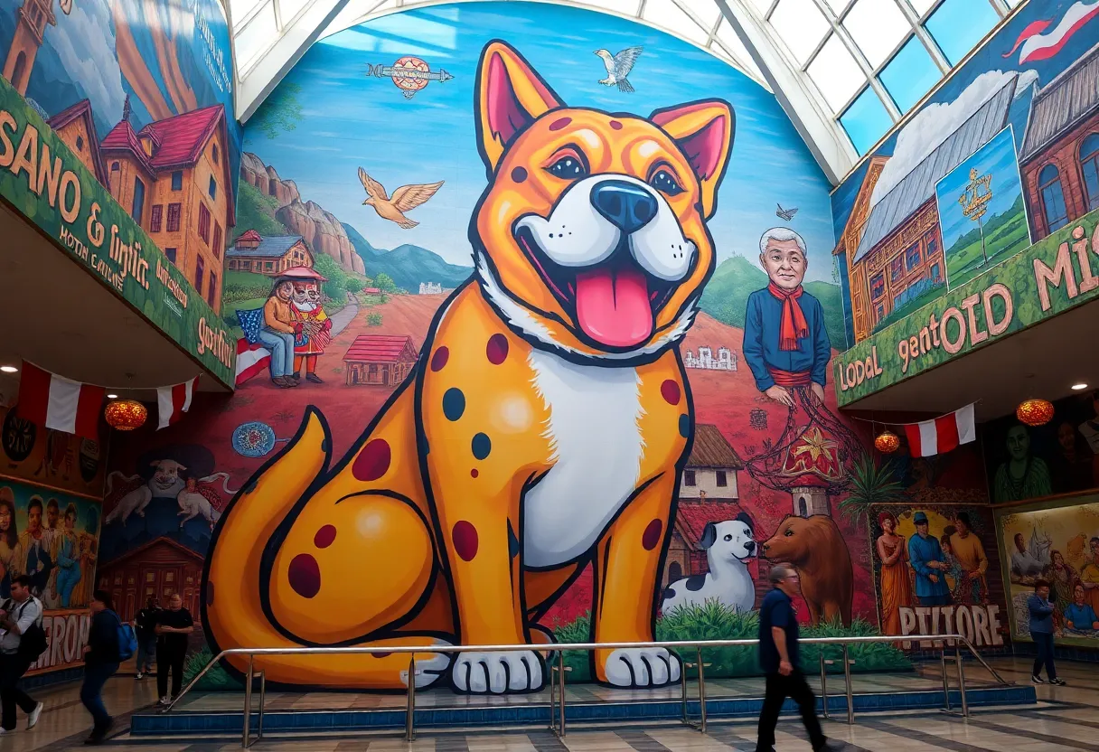 Mural featuring a large dog in the West Virginia State Capitol