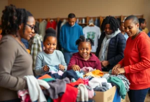 Families participating in a clothing drive to combat bullying in Williamsburg