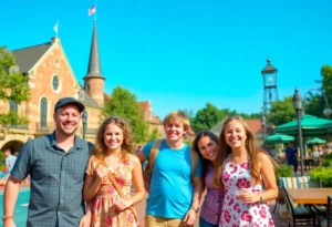 Family enjoying water slides and rides in Williamsburg, Virginia
